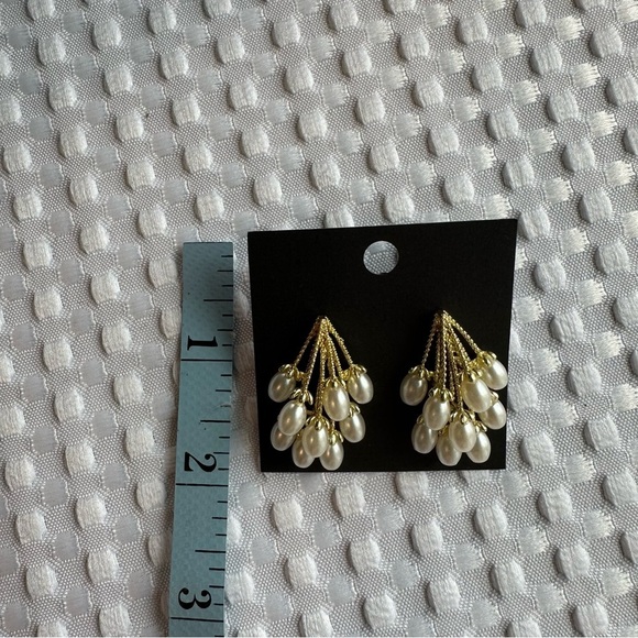 Gold and White Chandelier Earrings with Pearl Drops - Picture 10 of 14